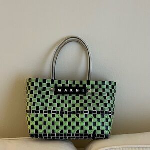 Marni Green and Black Checkered Tote